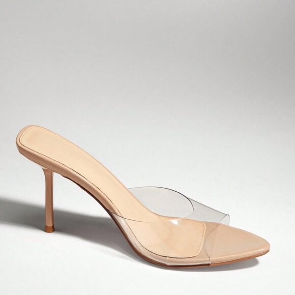 Beige Party Women's Transparent Pointed Toe Stiletto Heels - Picture 5 of 7